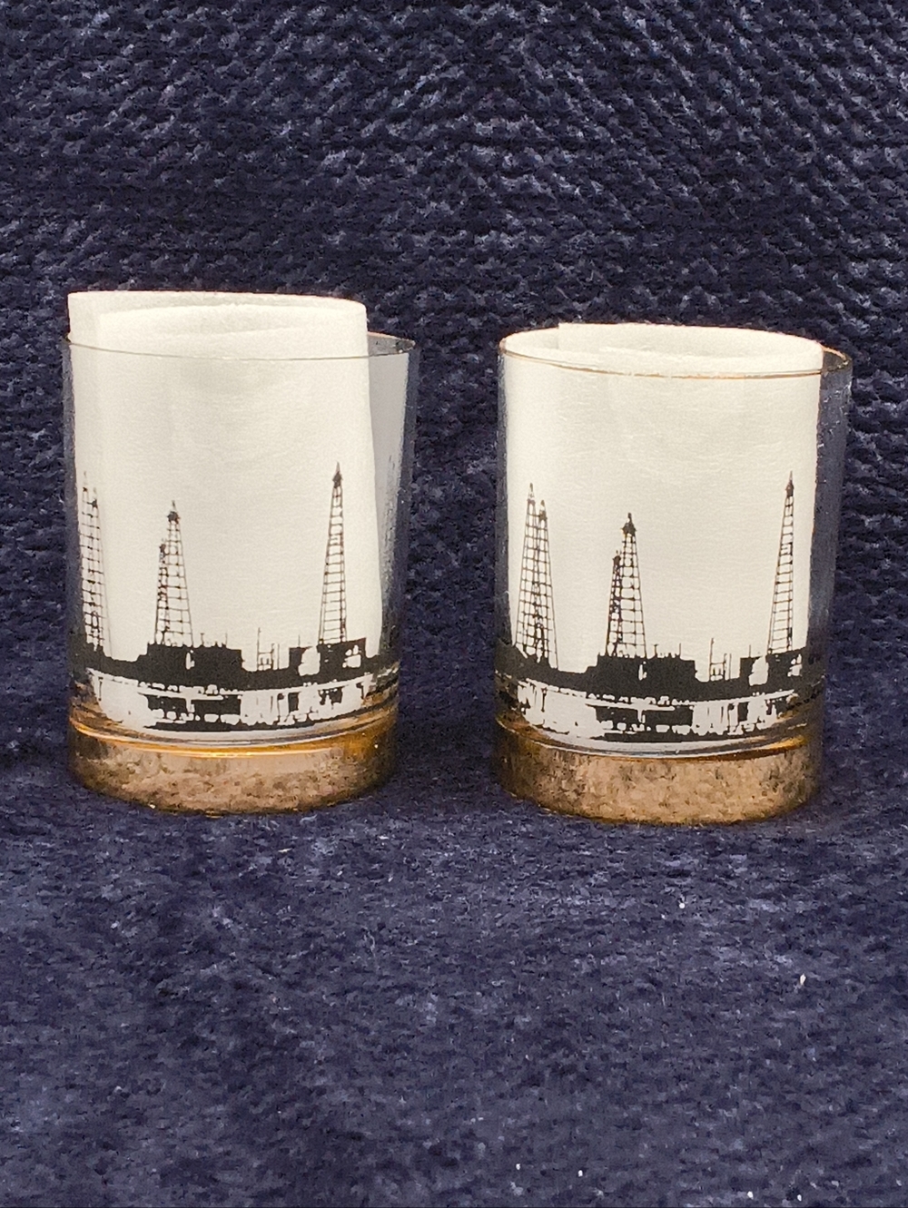 Vintage Mid-Century Modern "Black Gold" Oil Derrick Highball Glasses – Set of 2 - Picture 2 of 8